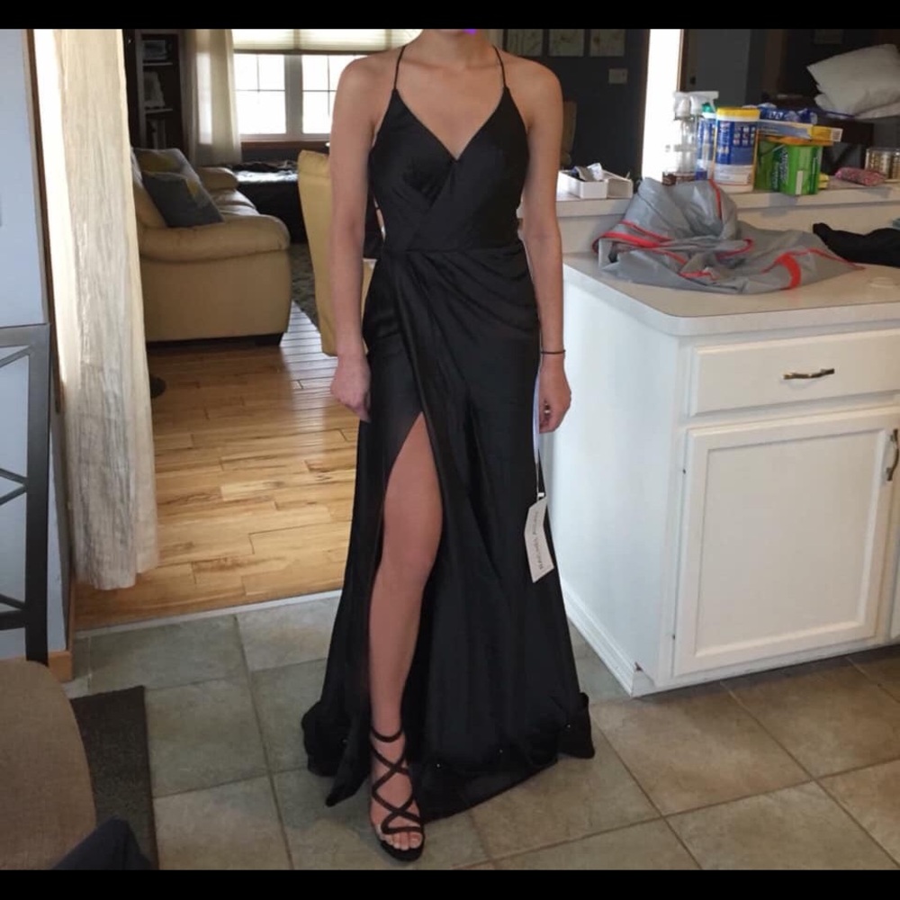 black satin gown